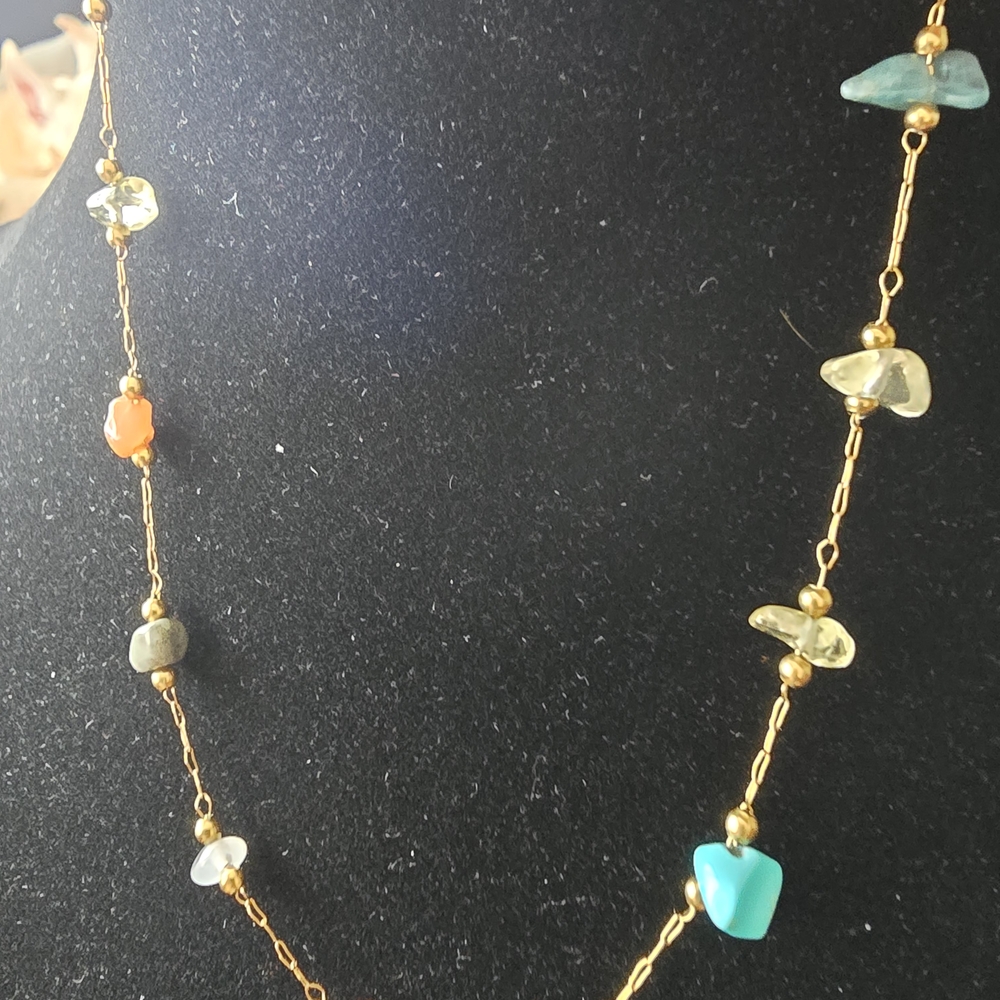 Gold Multicolor Gemstone Anklet - Picture 6 of 6